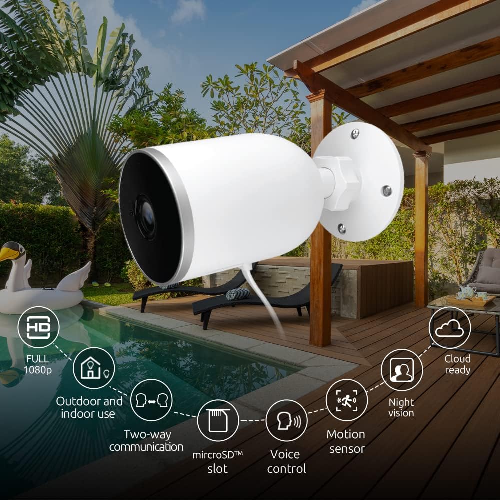 Security Camera Outdoor, 1080p HD Video, IP66 Waterproof WiFi White CCTV Camera, Clear Night Vision, Two Way Audio, Infrared Motion Detection Sensor, Work with Alexa Guarantee of Safety Security Camera Outdoor, 1080p HD Video, IP66 Waterproof WiFi White CCTV Camera, Clear Night Vision, Two Way Audio, Infrared Motion Detection Sensor, Work with Alexa Guarantee of Safety